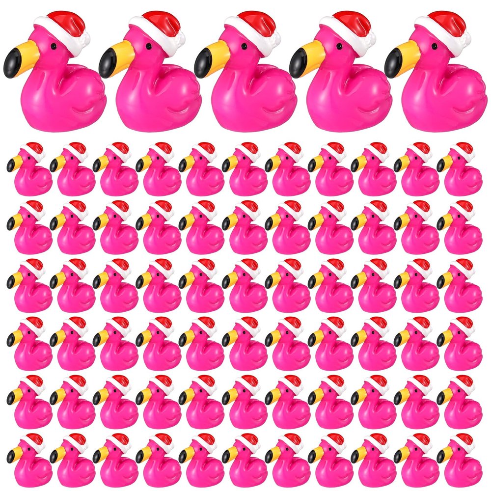 100 Pcs Christmas Mini Resin Decor Christmas Resin Flamingos Ducks with Santa Hat Mini Flamingo Figurine Tiny Animals Set for DIY Craft Dollhouse Micro Landscape Aquarium Ornaments Party Gifts