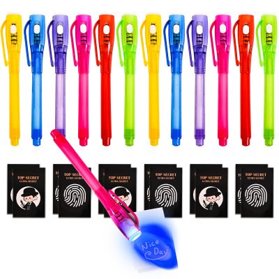 EODVICS 12 Pack Invisible Ink Pens with UV Light & Spy Notebooks for Kids
