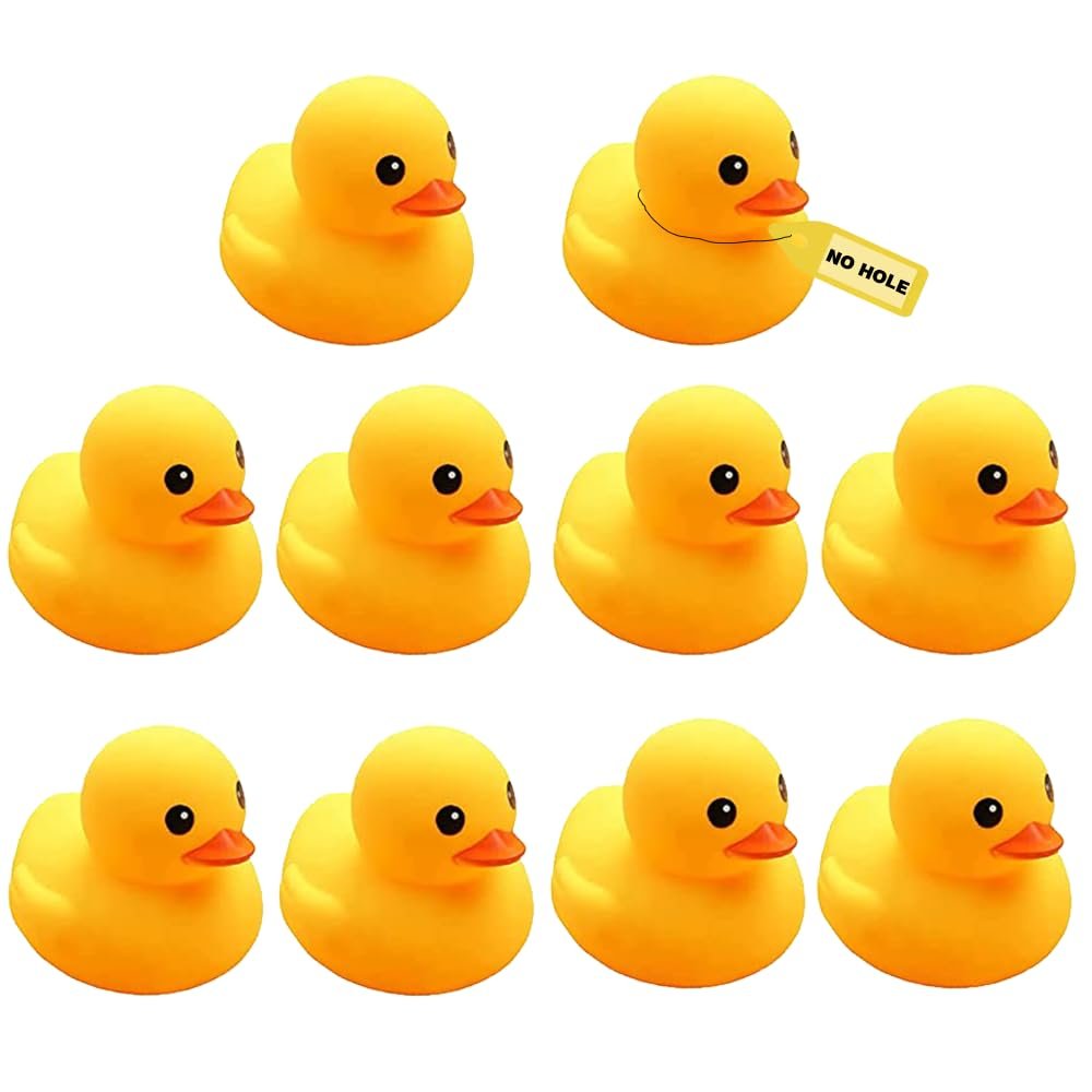 10Pcs Mold Free Yellow Rubber Ducks Waterproof Bath Duck Toys for Toddlers Boys Girls, No Hole Yellow Ducky in Bulk Baby Shower Toy Birthday Party Favors Gift Classroom Summer Beach Pool Party Games