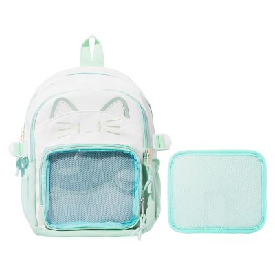 ZingZaak Kawaii Cat Ita Bag,Pin Purse,Pin Display Backpack Bag with Insert,For Daily Use and Cosplay,Gift for girls(green-white, Small)