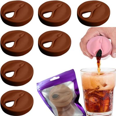 7-Piece Silicone Soda Can Lid - Bachelor Party Novelty Gifts, Prank Gag Gifts, Reusable Standard Can Cover for Men & Women Funny White Elephant Gift & College Frat Game Accessories (Brown)