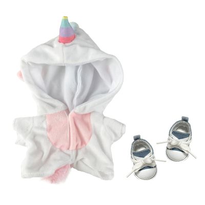 20cm (7.8 inch) Plush Doll Clothes Set - Onesie Pajamas with Shoes, Cute 2-Piece Outfit for Anime Plushies, Kawaii Doll Costume (No Doll Included) Only for Ages 14+ Use (White Unicorn)