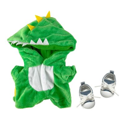 20cm (7.8 inch) Plush Doll Clothes Set - Onesie Pajamas with Shoes, Cute 2-Piece Outfit for Anime Plushies, Kawaii Doll Costume (No Doll Included) Only for Ages 14+ Use (Green Dinosaur)