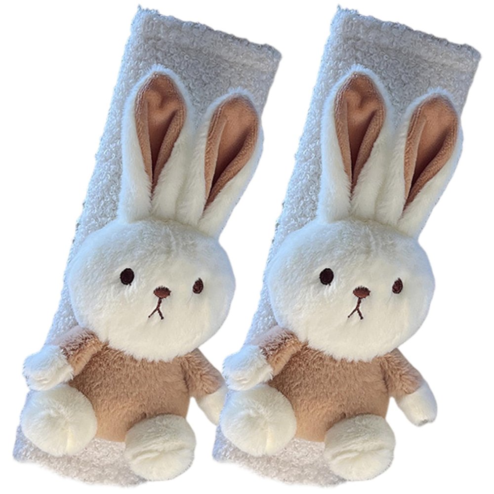 2Pcs Seat Belt Cover Pad for Kids Soft & Comfortable Cute Cartoon Bunny Seat Belt Cover Pad Winter Plush Fluffy Seatbelt Covers for Baby Pushchair, Car Strap Pads