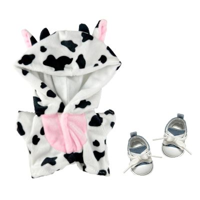20cm (7.8 inch) Plush Doll Clothes Set - Onesie Pajamas with Shoes, Cute 2-Piece Outfit for Anime Plushies, Kawaii Doll Costume (No Doll Included) Only for Ages 14+ Use (White+Black Cow)