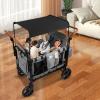 Stroller Wagon for 4 Kids, Foldable Double Push Bar Wagon Stroller with 5-Point Harnesses and Adjustable Sun Canopy view 2