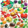 Coogam Pretend Play Food Kitchen Accessories for Kids, Fake Fruits Meats Vegetables Cutting Food with Shopping Storage Basket for Preschool Activities, Daycare Educational Toy for 3 4 5 Years old Kids view 1