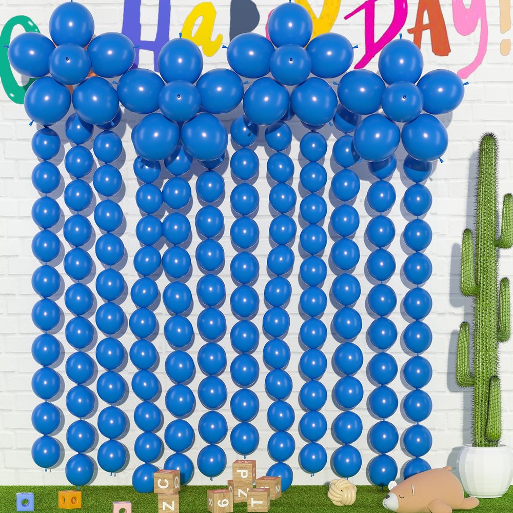 105pcs Linking Balloons 6 Inch Royal Blue Quick Link Balloons for Photo Shoot Gender Raver Anniversary Bridal Christmas Wall Backdrop Baby Shower Birthday Party Carnival Decorations