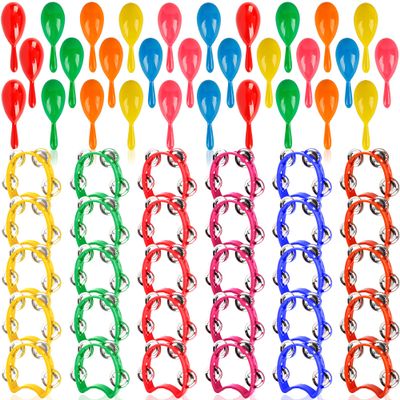 60 Pcs Shaker Musical Instruments Set Including 30 Mini Maracas Shakers 30 Handheld Plastic Tambourine for Kids Preschool Early Music Learning