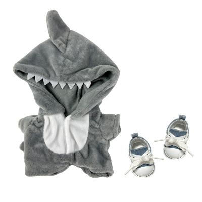20cm (7.8 inch) Plush Doll Clothes Set - Onesie Pajamas with Shoes, Cute 2-Piece Outfit for Anime Plushies, Kawaii Doll Costume (No Doll Included) Only for Ages 14+ Use (Grey Shark)