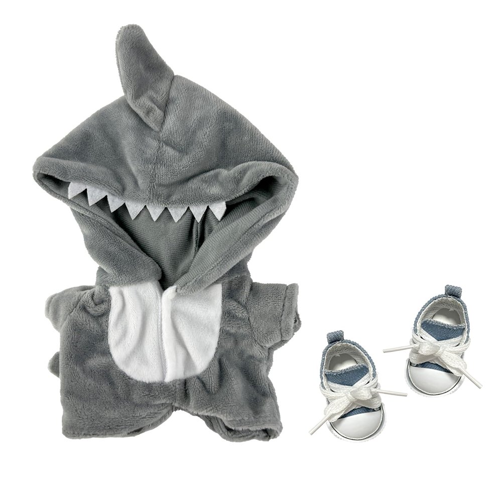 20cm (7.8 inch) Plush Doll Clothes Set - Onesie Pajamas with Shoes, Cute 2-Piece Outfit for Anime Plushies, Kawaii Doll Costume (No Doll Included) Only for Ages 14+ Use (Grey Shark)