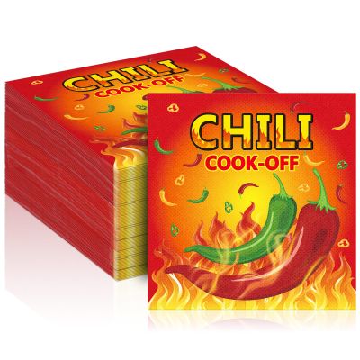 Qilery 100 Pcs Chili Cook off Napkins Disposable Pepper Paper Napkins Chili Cook off Decorations Cinco De Mayo Mexican Party Decorations Dinner, 6.5 Inches (Vintage)