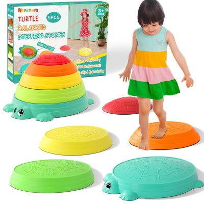 HAPATOYS Sensory Stepping Stones for Kids - 5Pcs No-Slip Turtle Jumping Stones for Toddler Balance Skills & Obstacle Course Coordination, Sensory Toys for Indoor & Outdoor Play for Kids