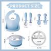 7 Pieces 304 Stainless Steel Baby & Toddler Feeding Set - Suction Divided Plates, Bowls, Silicone & Stainless Spoon Fork,Pocket Bib Unbreakable, Dishwasher Safe Kids Dinnerware Essentials (Blue) view 3
