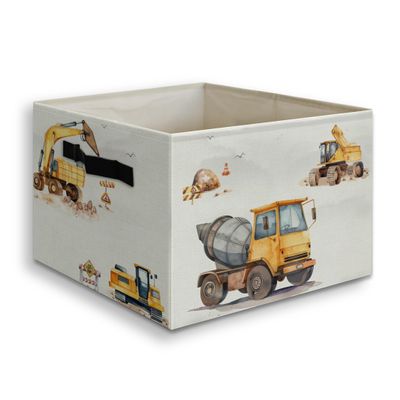 JUIOEIU Construction Boy Foldable Storage Bins Box with Handles, Watercolor Excavators Construction Collapsible Organizer Basket for Kids Boys Room Bedroom Playroom Nursery Clothes Toys Books