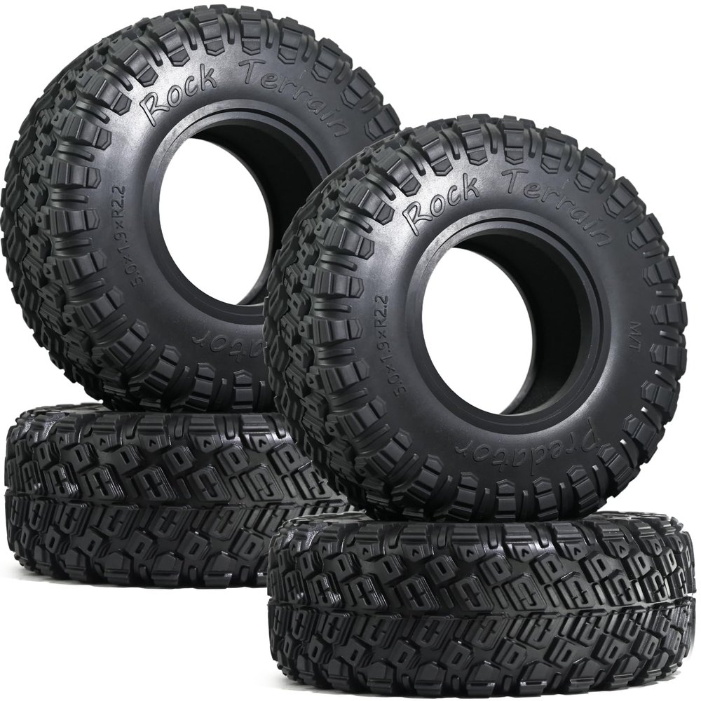 2.2 RC Crawler Tires 4pcs All Terrain Super Grip Soft Rubber, 125mm Height, Fit for TRX4 Sport, Redcat Everest 10, Axial SCX10 Capra 4WS RBX10 Ryft, RC Off-road Tires w/Foam Inserts