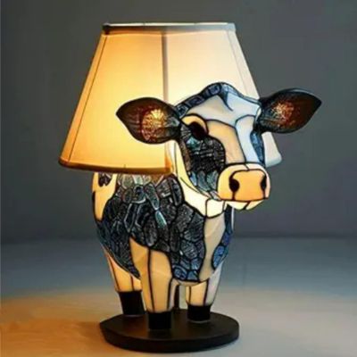 3D Animal LED Night Light - Colorful Resin & Glass Desktop Lamp, Retro-Style Cute Decor for Nursery/Office