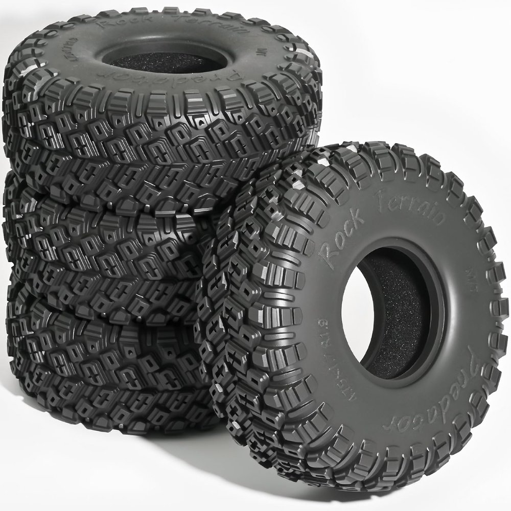 1.9" Crawler Tires 120 * 43mm V-Groove Tread Rock Terrain Climbing Tires for 1/10 Axial SCX10, TRX4, Redcat Gen8, FCX10, UTB18 RC Crawler Car Off-Road Tire(4-Pack)