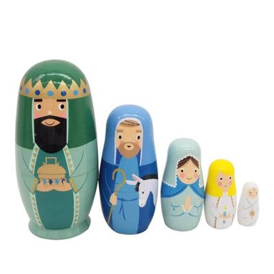 PXIWDAN 5Pcs Wooden Art Crafts King Royal Family Nesting Doll Matryoshka Figurines Home Decoration Toy Gift Stacking Doll