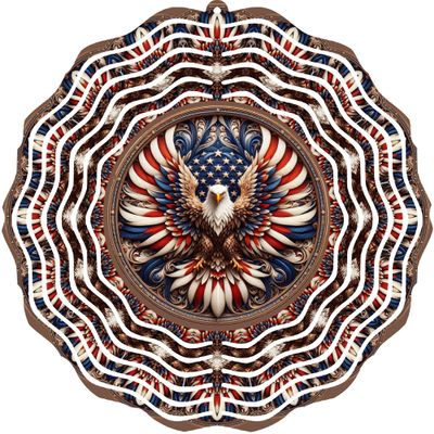 10" Metal Wind Spinner Outdoor Garden Decoration - American Eagle & Flag Design - Kinetic 3D Yard Art for Patio, Porch, Lawn & Home Decor