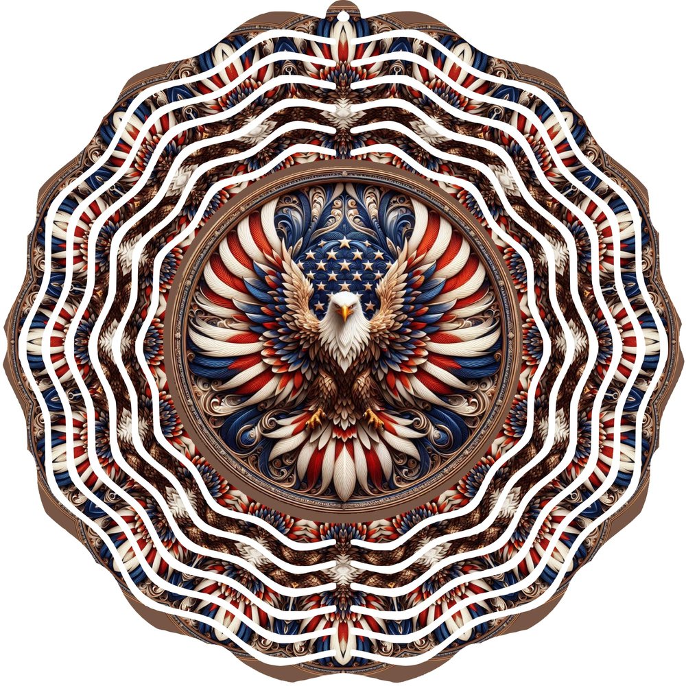10" Metal Wind Spinner Outdoor Garden Decoration - American Eagle & Flag Design - Kinetic 3D Yard Art for Patio, Porch, Lawn & Home Decor