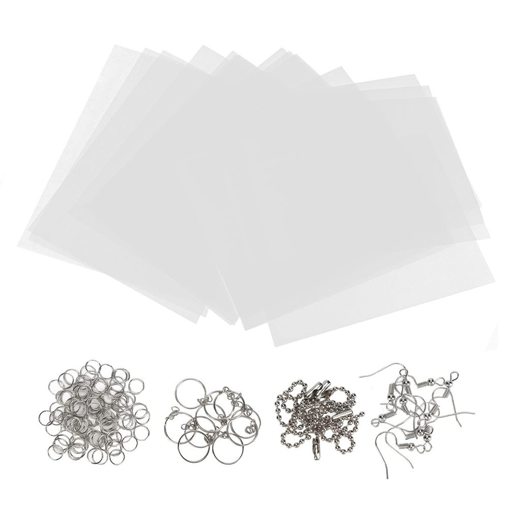 20pcs Heat Shrink Ts, Transparent Shrinky Art Paper Shrink Plastic T Kit with Key Rings, for Decorations Jewelry, Easy to Use