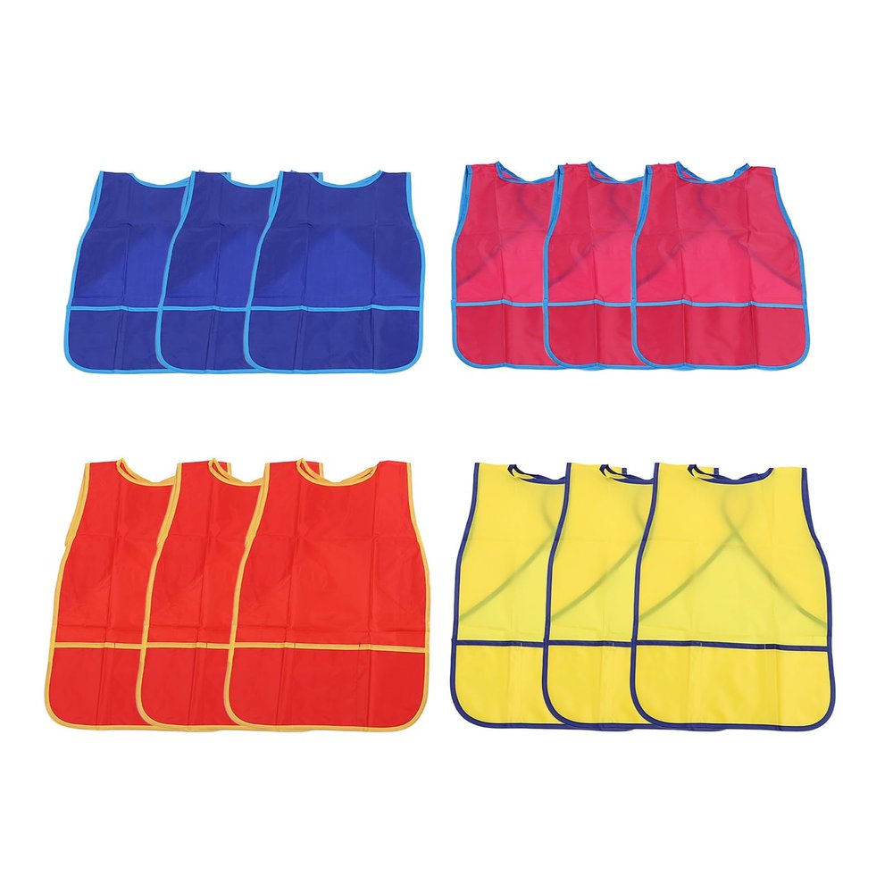 12pcs mini Art Smocks, Sleeveless Painting Aprons, Material with 3 Pockets, Ideal for Painting Arts and Crafts Activities, to Put on and Take Off, protected