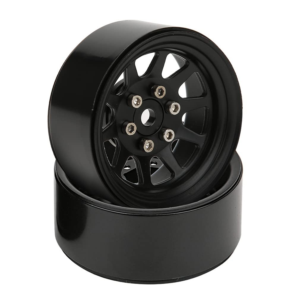 2pcs Alloy Beadlock Wheel Rims Accessory for 4 1/10 RC Crawler Car, Increase Weight, Exquisite Workmanship, Cool Appearance, Durability (Black)