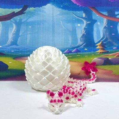 Articulated Dragon and Dragon Egg, 12" 3D Printed White and Fushia Pink Cherry Blossom Dragon, Fidget Toy Executive Desk Toy D017-FUSPNK-WE