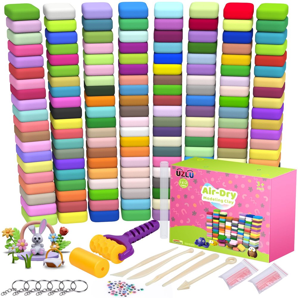 254 Pcs Air Dry Clay 160 Colors Modeling Model Magic Clay for DIY Molding Starter Kit with Sculpting Tools,Ultra Light Soft Non-Toxic Arts & Crafts Gift for Boys Girls Birthday Party Favors.