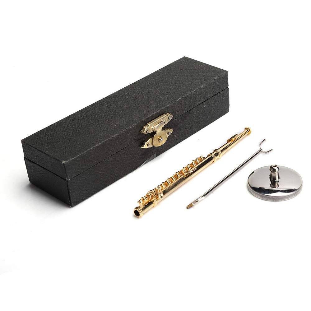 1:6 Scale Miniature Gold Flute, Exquisitely Crafted Copper Musical Instrument Model for Dollhouse Decor, Lightweight and Portable
