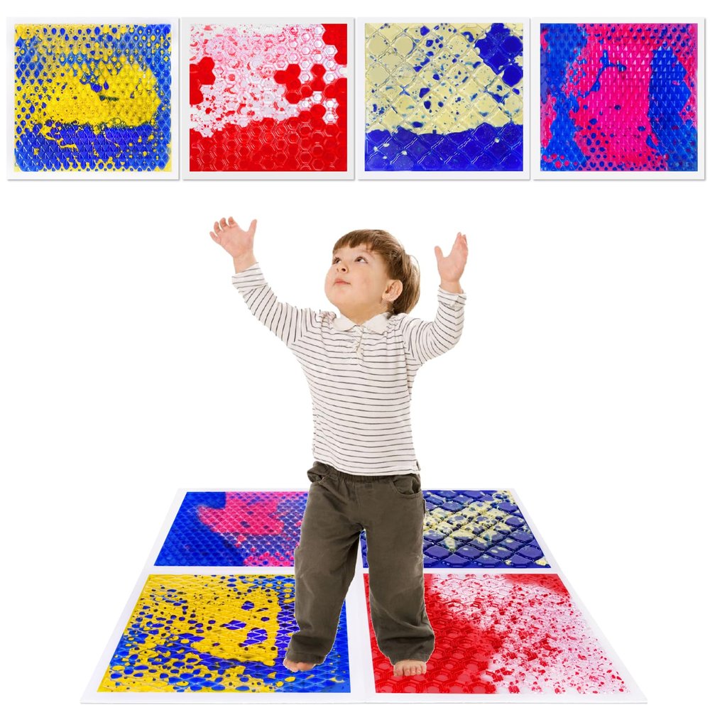 XIRDQYM Sensory Liquid Play Mats : 4-Tile Color-Changing Exercise Floor Mats for Children(4PYXA)