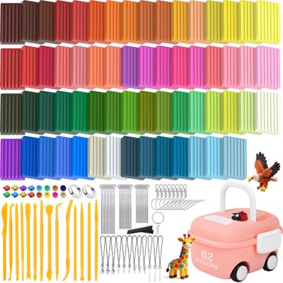148 Pcs Polymer Clays 62 Bright Colors Oven Bake Clay Non-Sticky Modeling Clay DIY Starter Kit with Sculpting Tool and Accessories for Artists Jewelry Making Craft Gifts