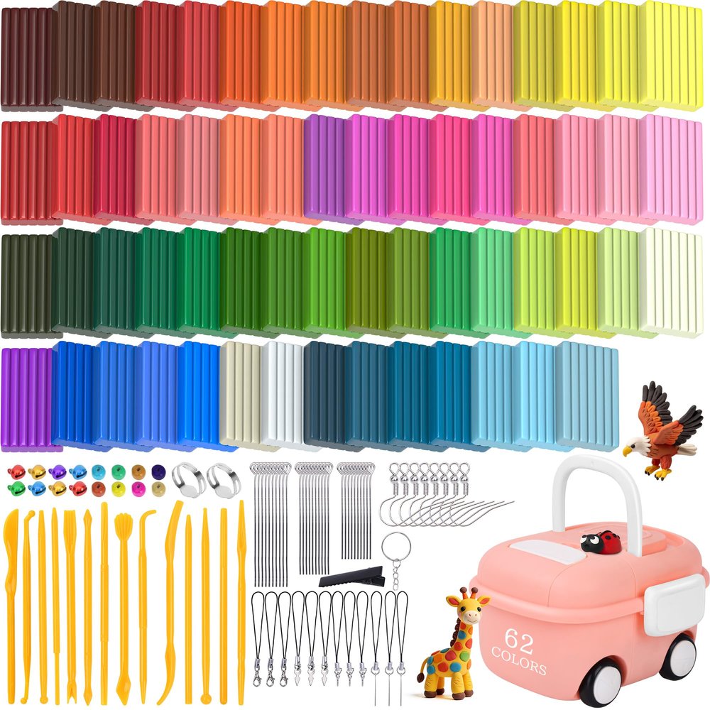 148 Pcs Polymer Clays 62 Bright Colors Oven Bake Clay Non-Sticky Modeling Clay DIY Starter Kit with Sculpting Tool and Accessories for Artists Jewelry Making Craft Gifts