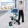 HONEY JOY Tricycle, 5-in-1 Folding Baby Trike Stroller w/Adjustable Handle & Canopy, Reversible Seat, Safety Belt, Folding Pedal, Bell, Storage, Push Tricycle for Toddlers 1-5 Years Old (Blue) view 2