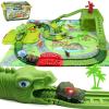 CORPER TOYS 186 Pcs Dinosaur Race Track Set Toys for Kids with Flexible Train Tracks, Dinosaur Figures, Dino Race Cars, Play Map and Storage Box for Boys and Girls view 1