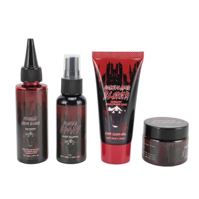 Realistic Makeup Fake Blood Kit, Special Effects Makeup Kit for Cosplay, Costume Parties, Includes Scream Fake Blood, Blood Gel, Coagulated Blood & Blood Spray (4Pcs Set)