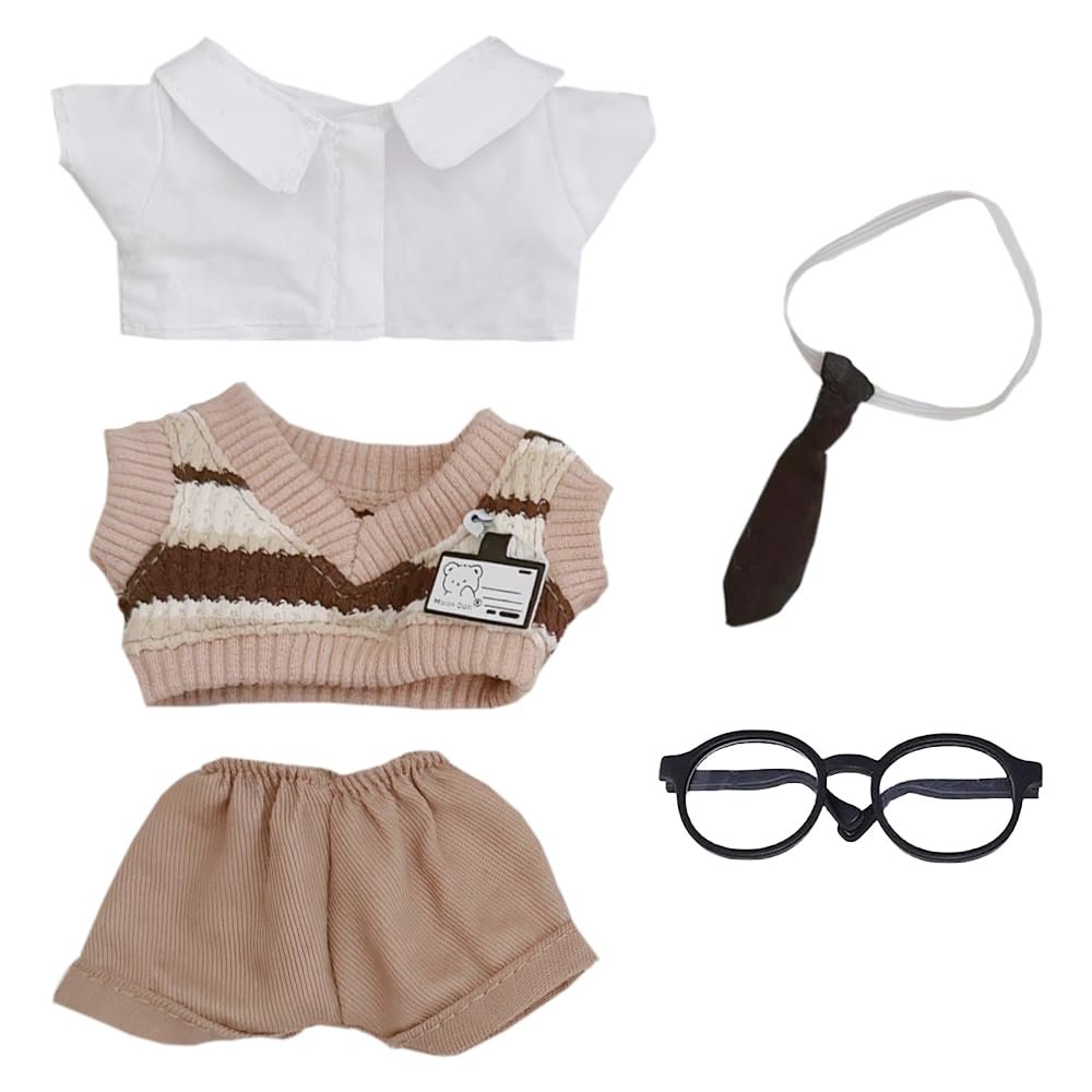 niannyyhouse 10cm-15cm Plush Doll Clothes Uniform Set Compatible with 17cm Labubu Doll (Brown)