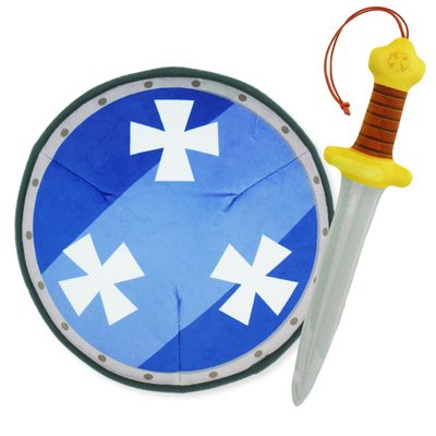 June Garden Little Knights Sword and Shield Playset - Safe Plush Soft Pretend Play Weapons - Gifts for Kids - Blue