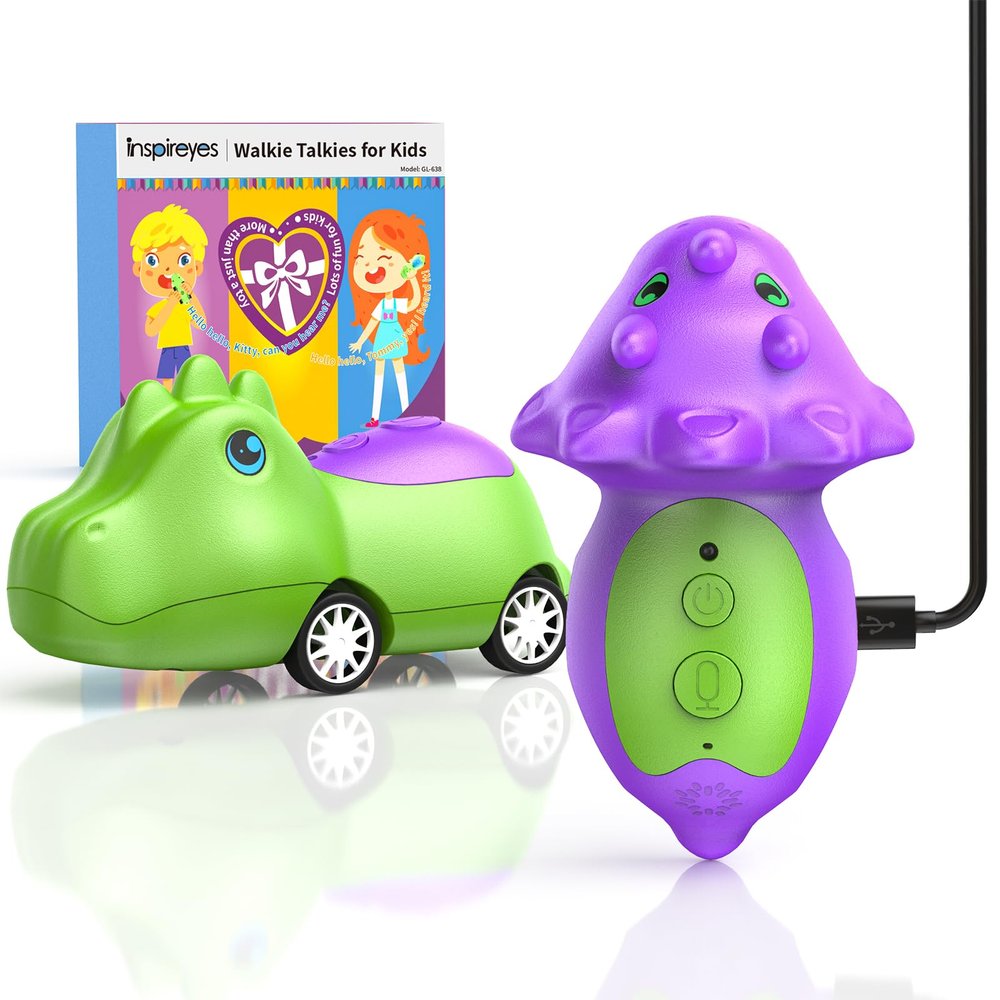 Inspireyes Dinosaur Walkie Talkies for Kids Rechargeable, Dino Toy Cars for Boys & Girls Ages 5-7, Crystal-Clear Audio, 48H Playtime, Fun Indoor & Backyard, 3 Year Old Boy Gift Birthday Xmas, 2 Pack