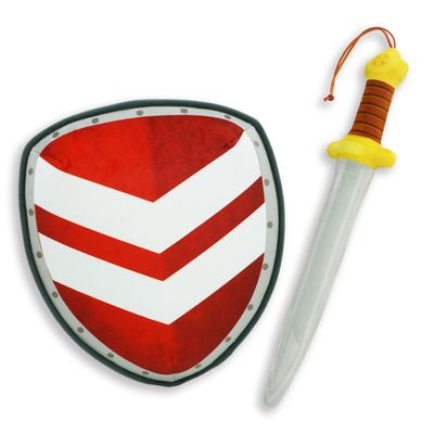 June Garden Little Knights Sword and Shield Playset - Safe Plush Soft Pretend Play Weapons - Gifts for Toddlers Kids - Red