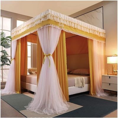 HKGZKVGK European Luxury Canopy Mosquito Net, Bedroom Romantic Decorative Bed Curtain with Metal Support (Colour: Green-1, Size: 150X200 Cm/59X79 Inch) (Color : Yellow-1, Size : 200X220cm/79X87inch)