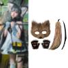 Animal Mask and Tail Set with Gloves for Halloween Cosplay Carnival Party Brown view 2