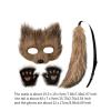 Animal Mask and Tail Set with Gloves for Halloween Cosplay Carnival Party Brown view 3