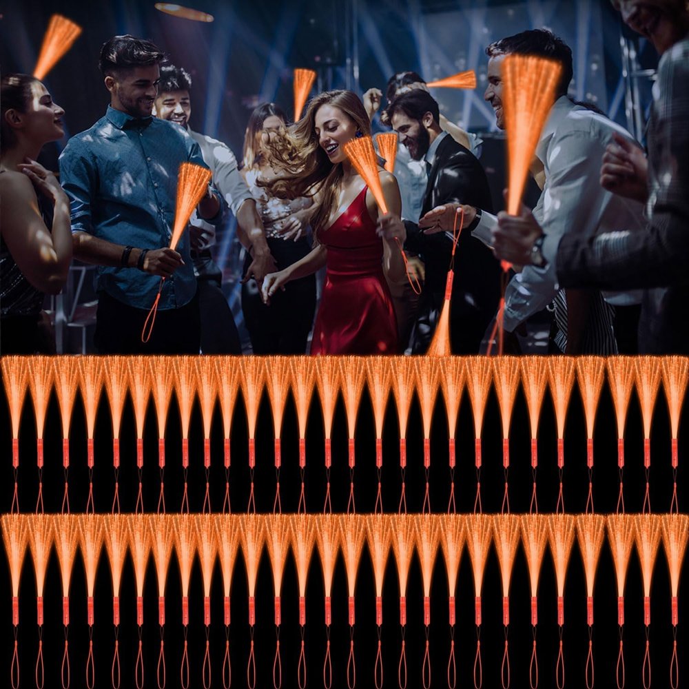 YOFOBU 72 Pack Orange Glow Fiber Optic Wands,LED Light Up Wands with 3 Flashing Models,Glow in the Dark Wands for Halloween,Christmas,Thanksgiving Birthday,Concert Club Party Favors