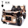 12V Kids Ride on Truck 2-Seater, Electric Ride on Toy Car Construction Vehicle Truck for Boys, Remote Control, Key Start, Shovel, Dump Bed, Music, Birthday Gift (Khaki, 12V) view 1
