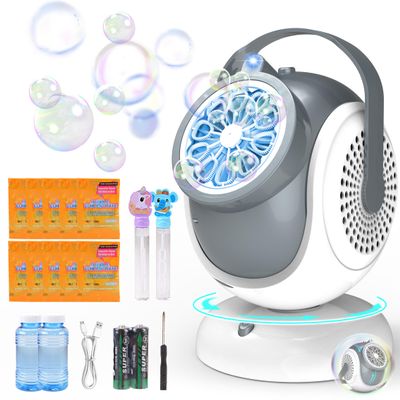 Big Bubble Machine - Automatic Bubbles Blower for Kids, Toddlers - 360 Oscillation & 75 Adjustment, Bubble Toys with LED Light - Gifts for Boys, Girls, Easter, Outdoor, Birthday, Party Use