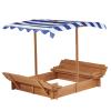 hoopoocolor 46" Wooden Sandbox with Canopy, Kids Outdoor Sand Box with 2 Foldable Bench Seats, Large Sandpit for Backyard Play, Splinter-Free Design view 1