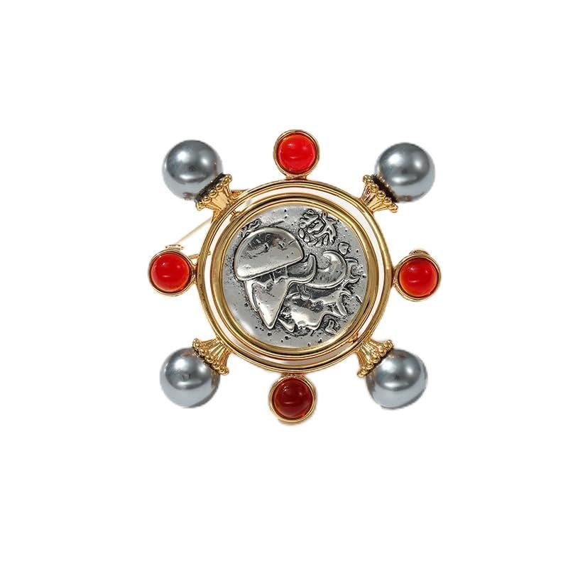 Brooch art retro asymmetrical red glass pin suit anti-exposure accessories