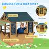 lafengyan Country-Style Foldable Kids Playhouse for Ages 3-8 | Fir Wood Construction with Waterproof Cover, 5 Windows & Built-in Blackboards | Easy Assembly Outdoor Playhouse view 3